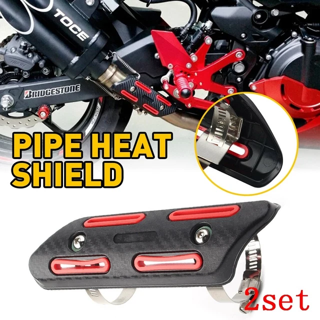 2X Exhaust Muffler Pipe Heat Shield Cover Heel Guard Universal Motorcycle Red