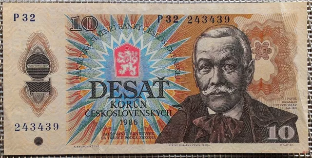 10 Korun Banknote Geldschein Tschechoslowakei 1986,  VF- XF °