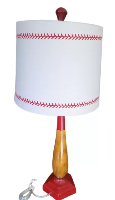 Lámpara de mesa de bate de béisbol Pottery Barn 25" con tono decorativo rojo/blanco~☆~