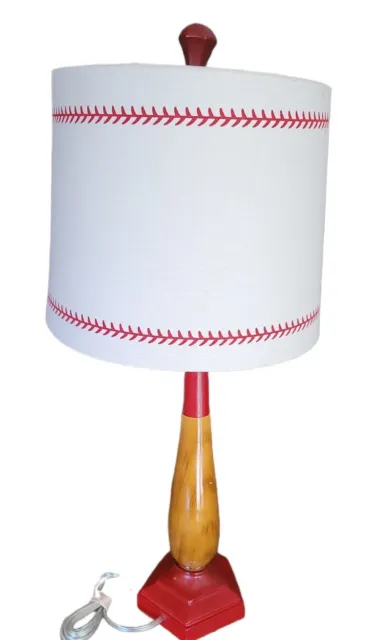 Pottery Barn 25" Baseball Bat Table Lamp with Decorative Shade Red/White~☆~