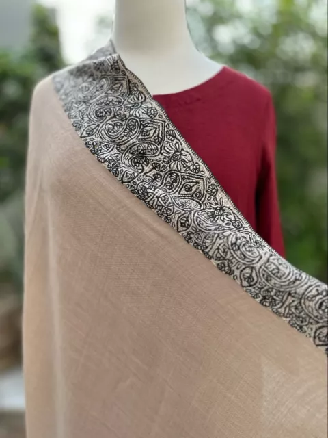Kashmiri Pashmina Hand Embroidered  100% Needle Work Sozni Border Size 48x96 2