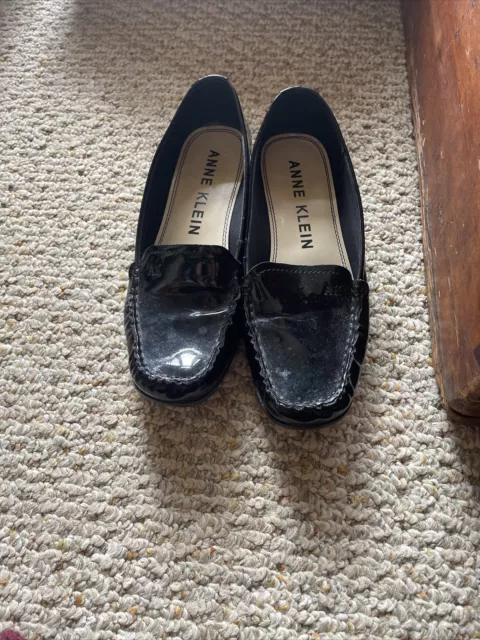 ANNE KLEIN IFLEX BLACK Patent Square Toe Slip On Flats Size 8 $14.99 ...