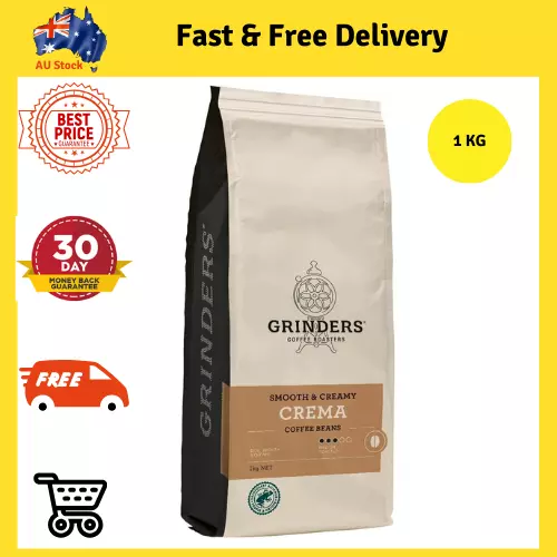 Grinders Coffee Crema Roasted Beans 1kg Manufactured in Australia 100% Arabica