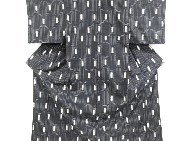 6780413: Japanese Kimono / Antique Kimono / Tsumugi / Woven Geometric