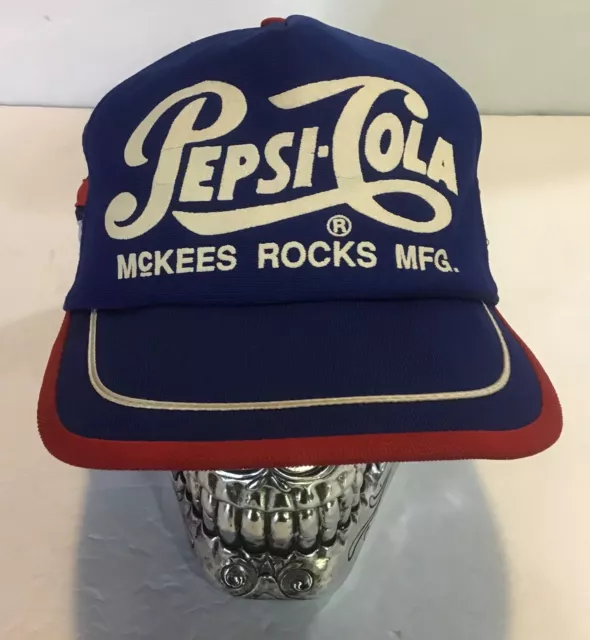 Vintage PEPSI-COLA 3 Stripe Snapback Trucker Hat Cap Red White Blue