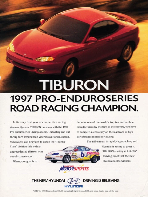 1998 Hyundai TIBURON Race Car Champiion, Canadian Issue Magazine Ad
