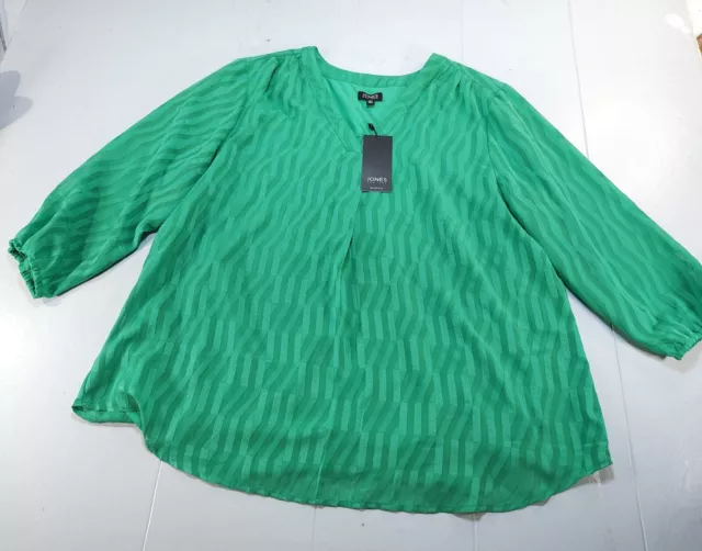 JONES NEW YORK Blouse Womens 2X Green Lined Tunic Style Top Vneck NWT