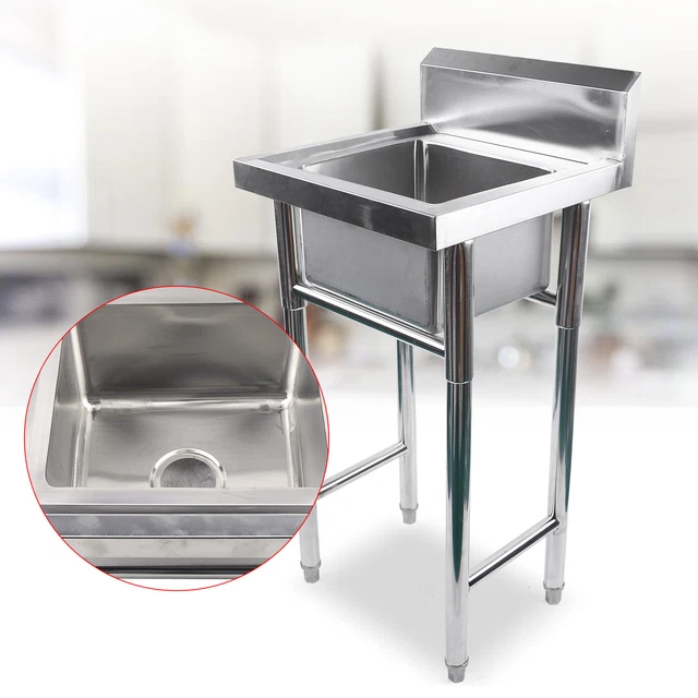 304 Stainless Steel Sink Bowl Mop Sinks with Drain & Legs Cafe Laundry Trough