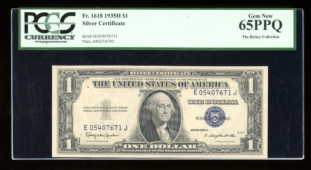 DBR $1 1935-H Silver Gem Fr. 1618 EJ Block PCGS 65 PPQ Serial E05407671J