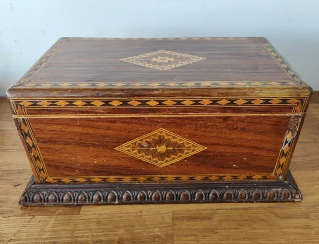 BEAUTIFUL Antique Handmade Inlaid Marquetry Wood Jewelry Box Keepsake Chest