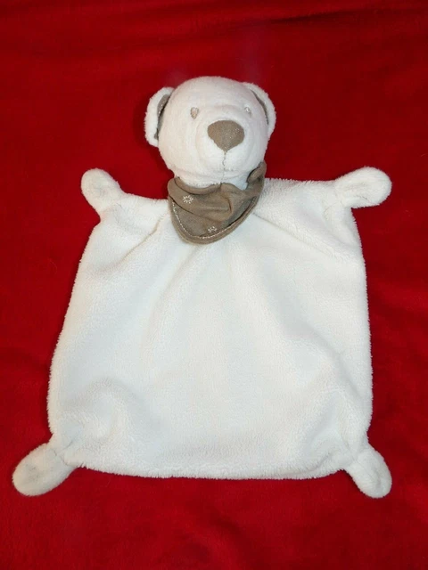 Doudou Plat Nicotoy Ours Blanc Oreille Bandana Marron
