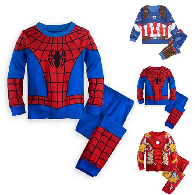 Toddler Kids Baby Boys Pyjamas Long Sleeve Superhero Sleepwear Nightwear Pjs Set