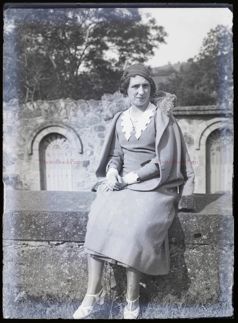 Femme Mode c1930 Photo NEGATIVE Plaque de verre Stereo Vintage V31L12n16