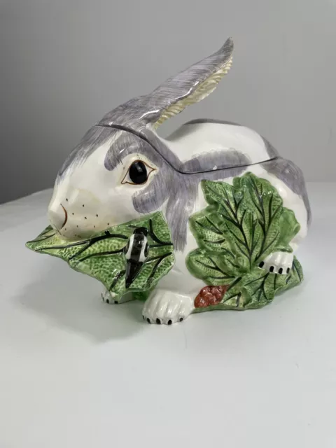 Vintage Mottahedeh Majolica Bunny Rabbit & Foliage Tureen 14" x 8" x 8" Italy