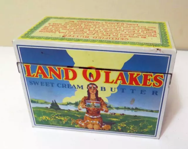 Vintage Land O' Lakes Sweet Cream Butter 3X5" Tin Box Card File W Original Cards