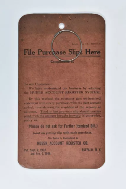 Vintage 1906 Huber Account Register Retail Billing Accounting System Slip Holder
