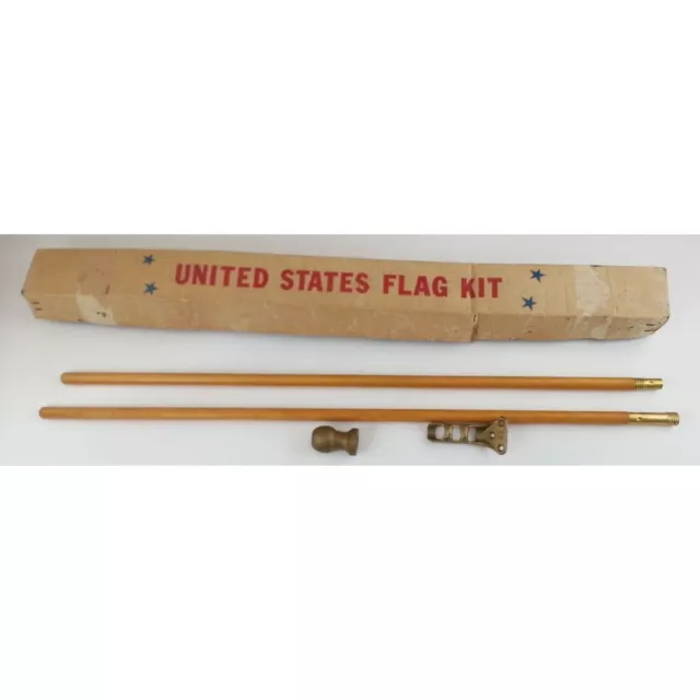 Vintage NOS New Old Stock United States Flag Kit Poles Bracket End Original Box