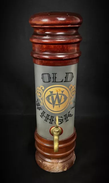 Ancienne vintage fontaine à Whisky en bois et verre France