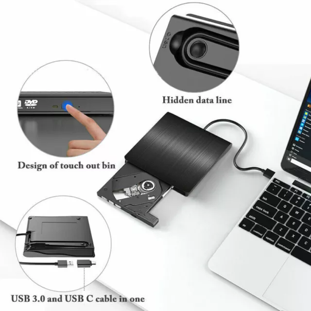 External CD DVD Drive USB 3.0 Writer Burner Player for PC Laptop Windows 11 10 2