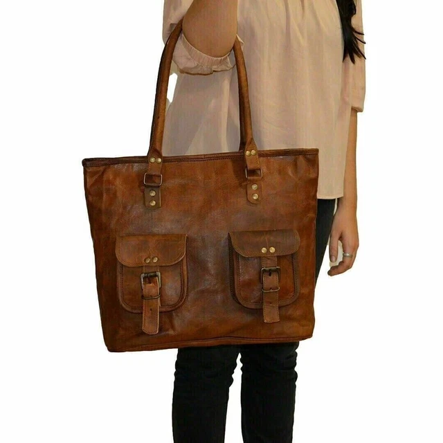 Femmes Véritable Marron Hand-Craft Cuir Sac Bandoulière Shopping Sac