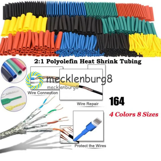 164PCS Polyolefin Heat Shrink Tubing Assorted Tube Insulated Sleeve Wire Cable F