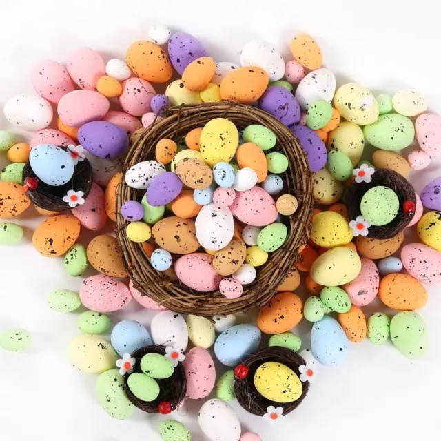 100pcs Colorful Painted Easter Eggs Simulation Plastic Eggshell  Decor Supplies