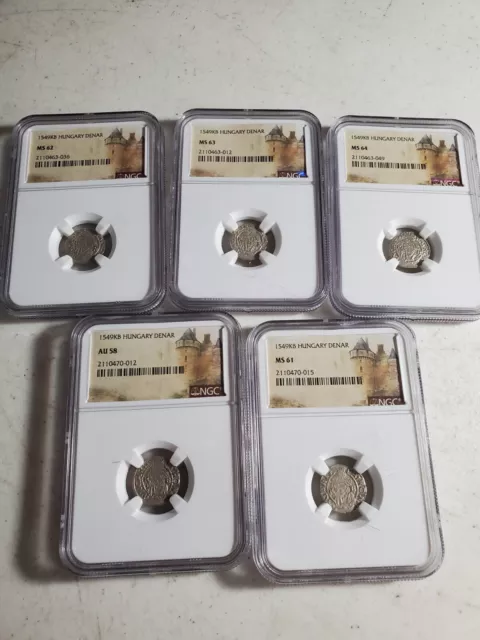 1549 KB Denar HUNGARY Lot Of 5 NGC Graded Silver Coins AU to MS 64 1549 KB Denar HUNGARY Lot Of 5 NGC Graded Silver Coins AU to MS 64