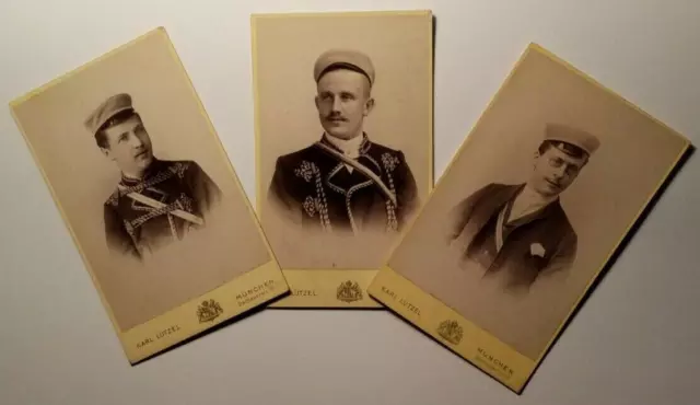 Burschenschaft Rhenania München - grob um 1900 - 3x Couleurbild CDV Studentika