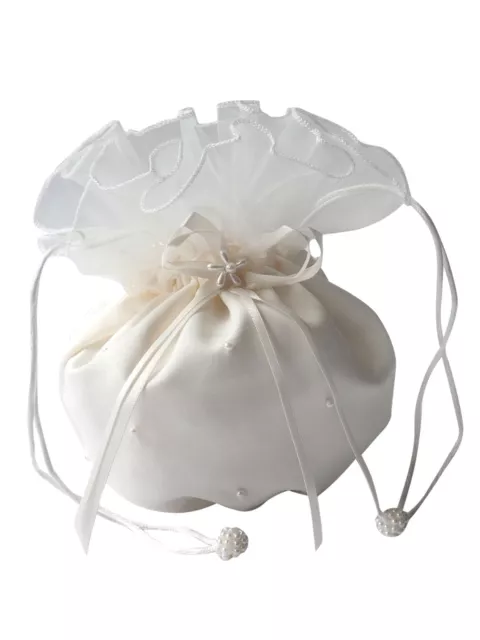 HBH Brautmoden Brauthandtasche aus Satin mit Perlen,Farbe: Ivory, Weiss,Schwarz