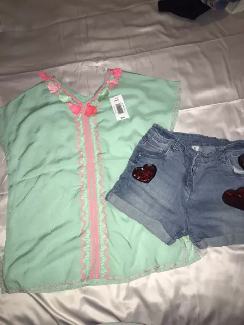 Girls Clothing Bundle Age 9-13 Denim Short& Top Beach Club  Top NWT TU&Matalan