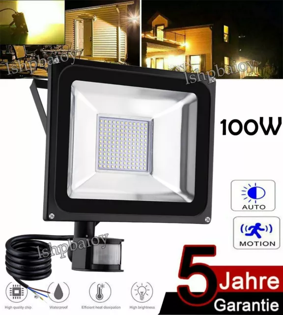 LED Fluter mit Bewegungsmelder 100W Flutlicht Scheinwerfer Außen Strahler IP65