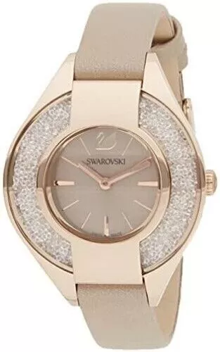 Swarovski 5547976 Crystalline Champagne Gold Grey Leather Band Womens Watch