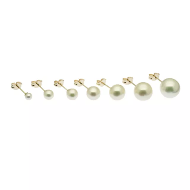 9ct Gold Pearl Earrings Round White AAA Quality Cultured Pearls 3-9mm Gift Boxed
