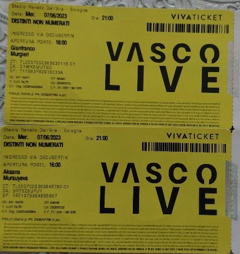 Vendo 2 Biglietti Per Concerto Vasco Rossi A Bologna Per Il 7 Giugno 2023