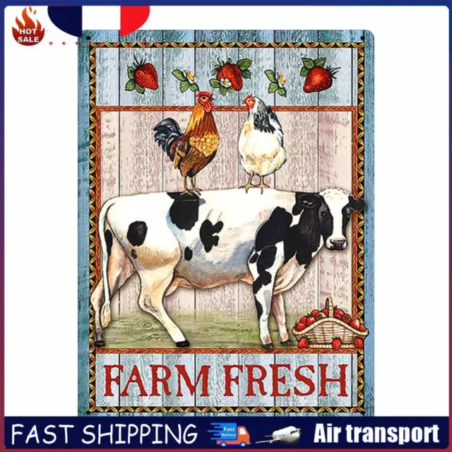 Rectangular Tin Cow Rooster Retro Metal Plate Wall Waterproof for Pub Decor (A)