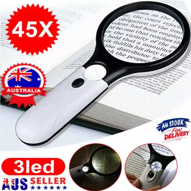 Handheld Magnifying Glass With 3LED Light 45X High Powe Illuminated Magnifier