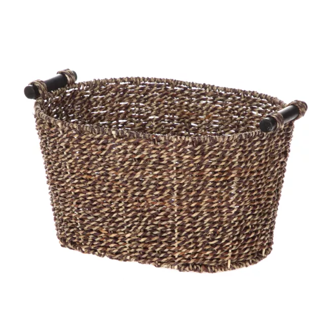 Brown Oval 2-Hue Seagrass Storage Basket with Wooden Handles