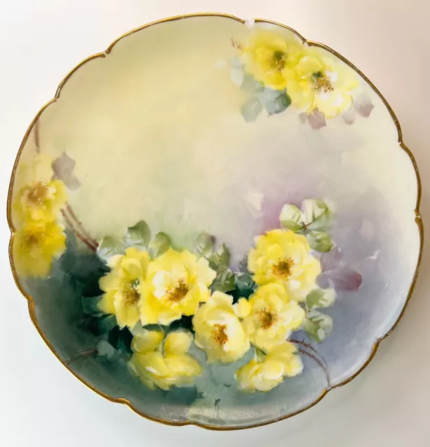 Antique Haviland Limoges France Signed Hand Painted Plate w/ Gold Trim Flowers