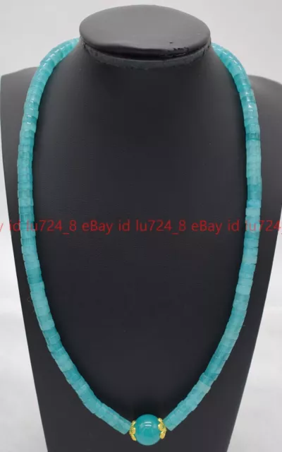 Natural 3x6mm Cylindrical Amazonite Gemstone Beads Round Pendant Necklace 14-28"