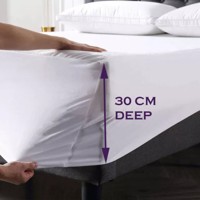 Waterproof Terry Mattress Protector  Non Noisy Extra Deep Fitted Sheet Bed Cover