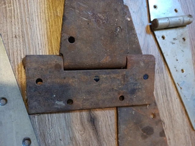 7 Antique Vintage Old Large  Rusty Barn Door Shed Strap Hinges  8 and 12 in 5