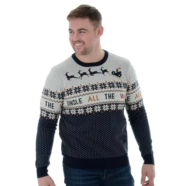 Mens Novelty Light Up Flashing Knitted Christmas Jumper Xmas Jingle All The Way