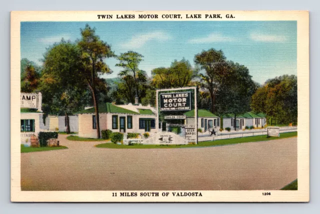 Twin Lakes Motor Court Motel Camp Trailer Park Lake Park Georgia GA Postcard