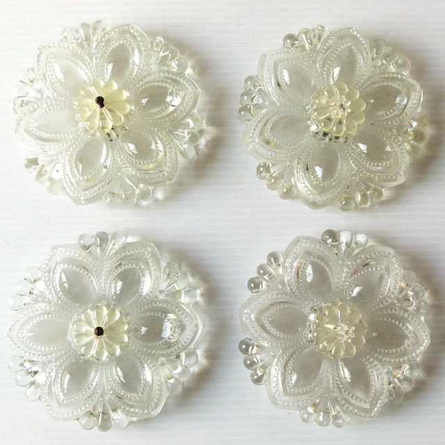 Antique Large Clear Pressed Glass Curtain Tie-Back - Set of 4