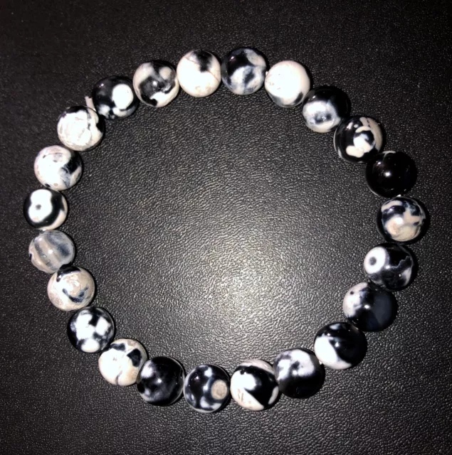 New 8mm Orca Agate Crystal Beaded Bracelet Inner Peace Beautiful & Authentic!