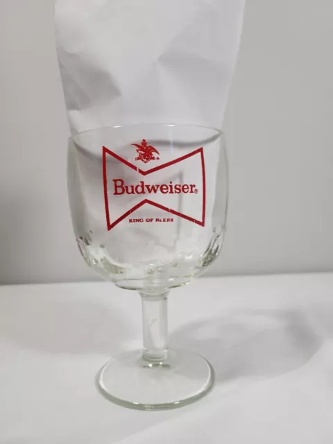 Vintage Budweiser King of Beers Glass Thumbprint Bowtie Beer Goblet Chalice