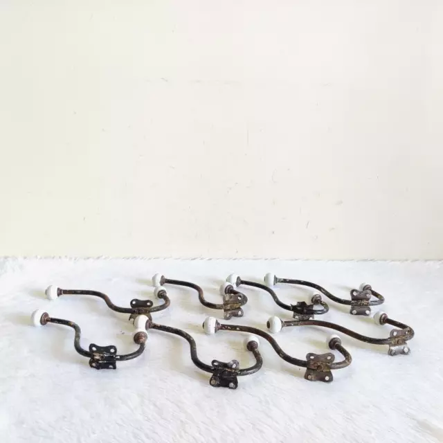 1920s Vintage Victorian Ceramic Knob Ornate Iron Wall Hanger Decorative 8Pcs I86 3