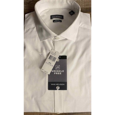 Van Heusen Men's Regular Fit Spread Dress Shirt, White, Size 15.5 34/35