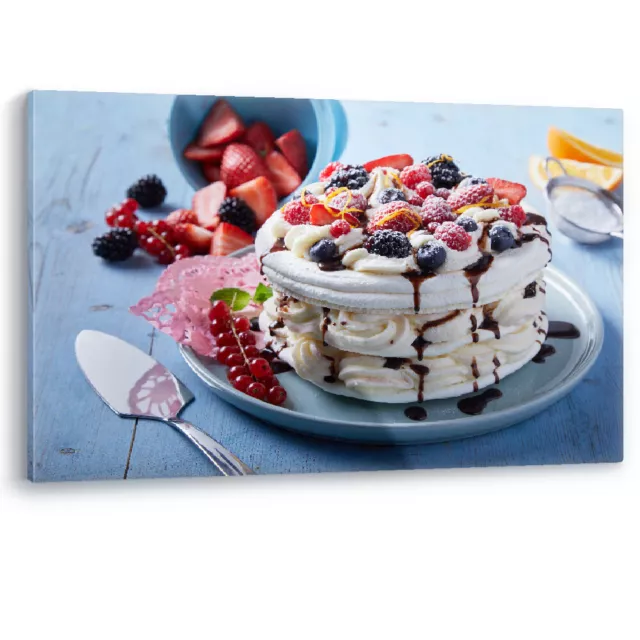 Pavlova Cake Cream Meringue Berry Dessert Framed Canvas Wall Art Picture Print