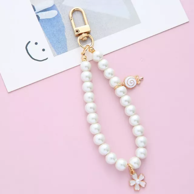 Vintage Korean Fashion Pearl Keychain Women Girl Gold Metal Chain Key R EtA K Sb